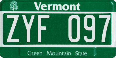 VT license plate ZYF097