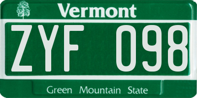 VT license plate ZYF098