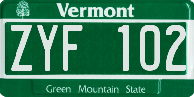 VT license plate ZYF102