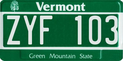 VT license plate ZYF103
