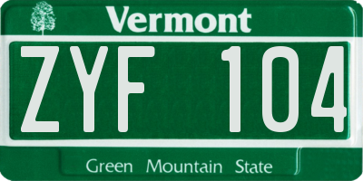 VT license plate ZYF104