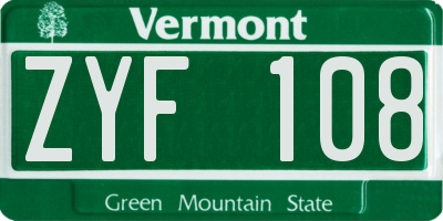 VT license plate ZYF108