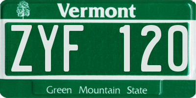 VT license plate ZYF120