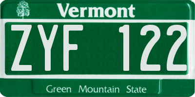 VT license plate ZYF122