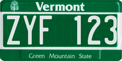 VT license plate ZYF123