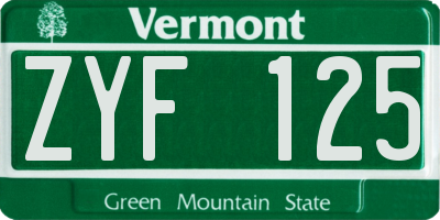 VT license plate ZYF125