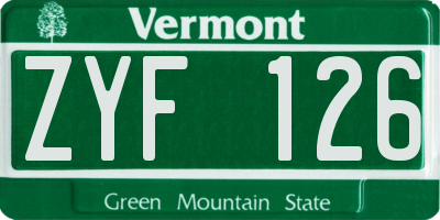 VT license plate ZYF126