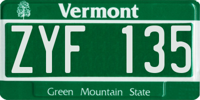 VT license plate ZYF135