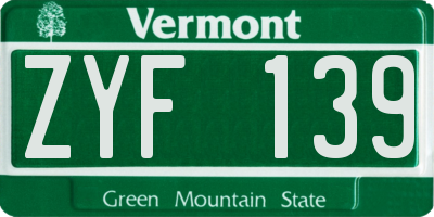 VT license plate ZYF139
