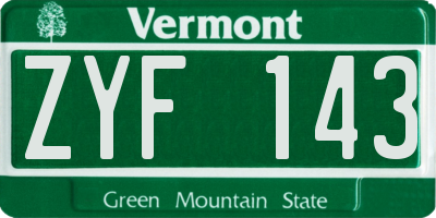 VT license plate ZYF143