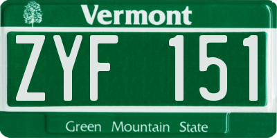 VT license plate ZYF151