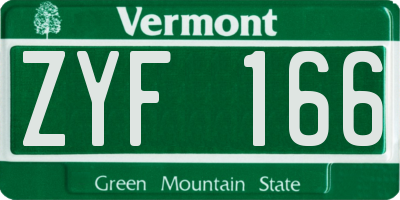 VT license plate ZYF166