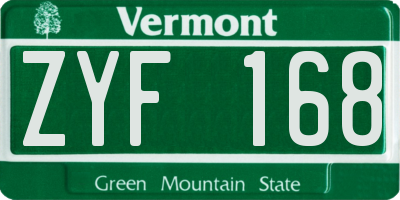 VT license plate ZYF168
