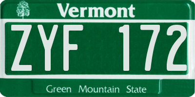 VT license plate ZYF172