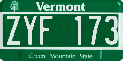 VT license plate ZYF173