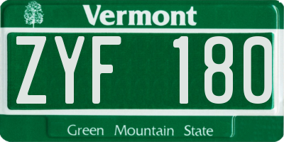 VT license plate ZYF180
