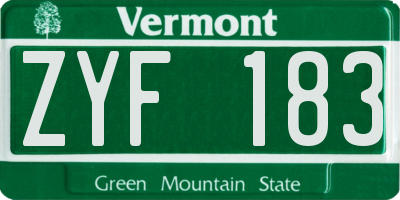 VT license plate ZYF183