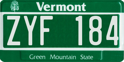 VT license plate ZYF184