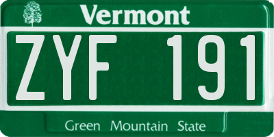 VT license plate ZYF191