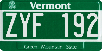 VT license plate ZYF192