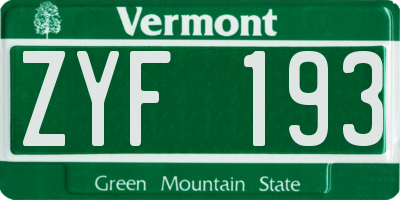 VT license plate ZYF193