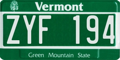 VT license plate ZYF194