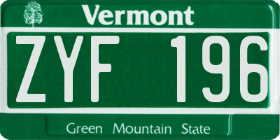 VT license plate ZYF196