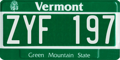 VT license plate ZYF197