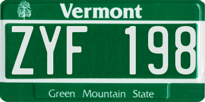 VT license plate ZYF198