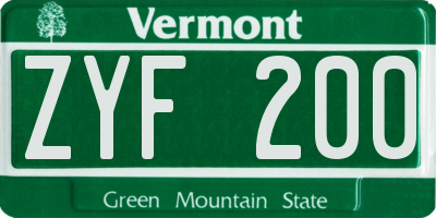 VT license plate ZYF200