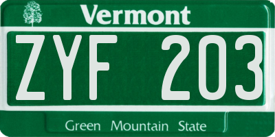 VT license plate ZYF203