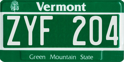 VT license plate ZYF204
