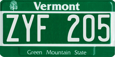 VT license plate ZYF205