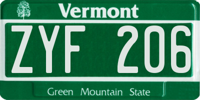 VT license plate ZYF206