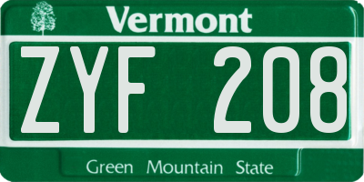 VT license plate ZYF208