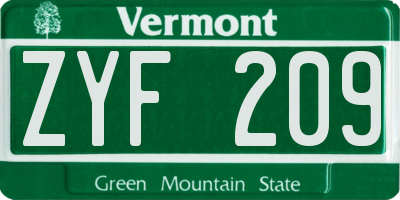 VT license plate ZYF209