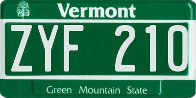 VT license plate ZYF210