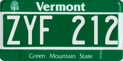 VT license plate ZYF212