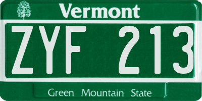 VT license plate ZYF213