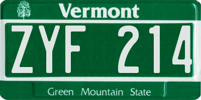 VT license plate ZYF214