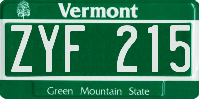 VT license plate ZYF215