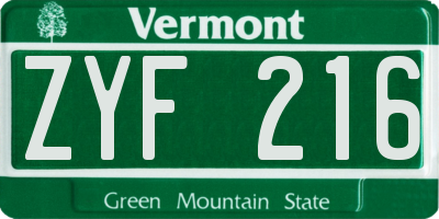 VT license plate ZYF216