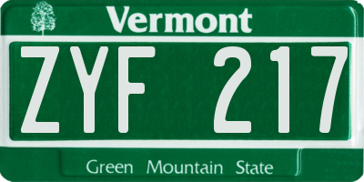 VT license plate ZYF217
