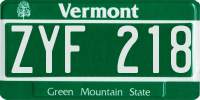 VT license plate ZYF218