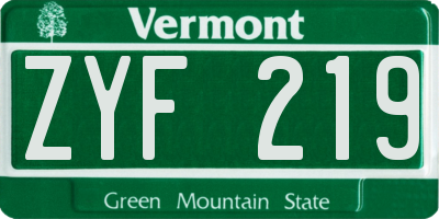 VT license plate ZYF219