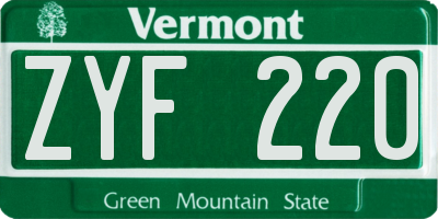 VT license plate ZYF220