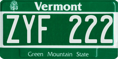 VT license plate ZYF222