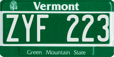 VT license plate ZYF223
