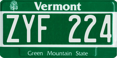 VT license plate ZYF224