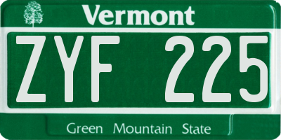 VT license plate ZYF225